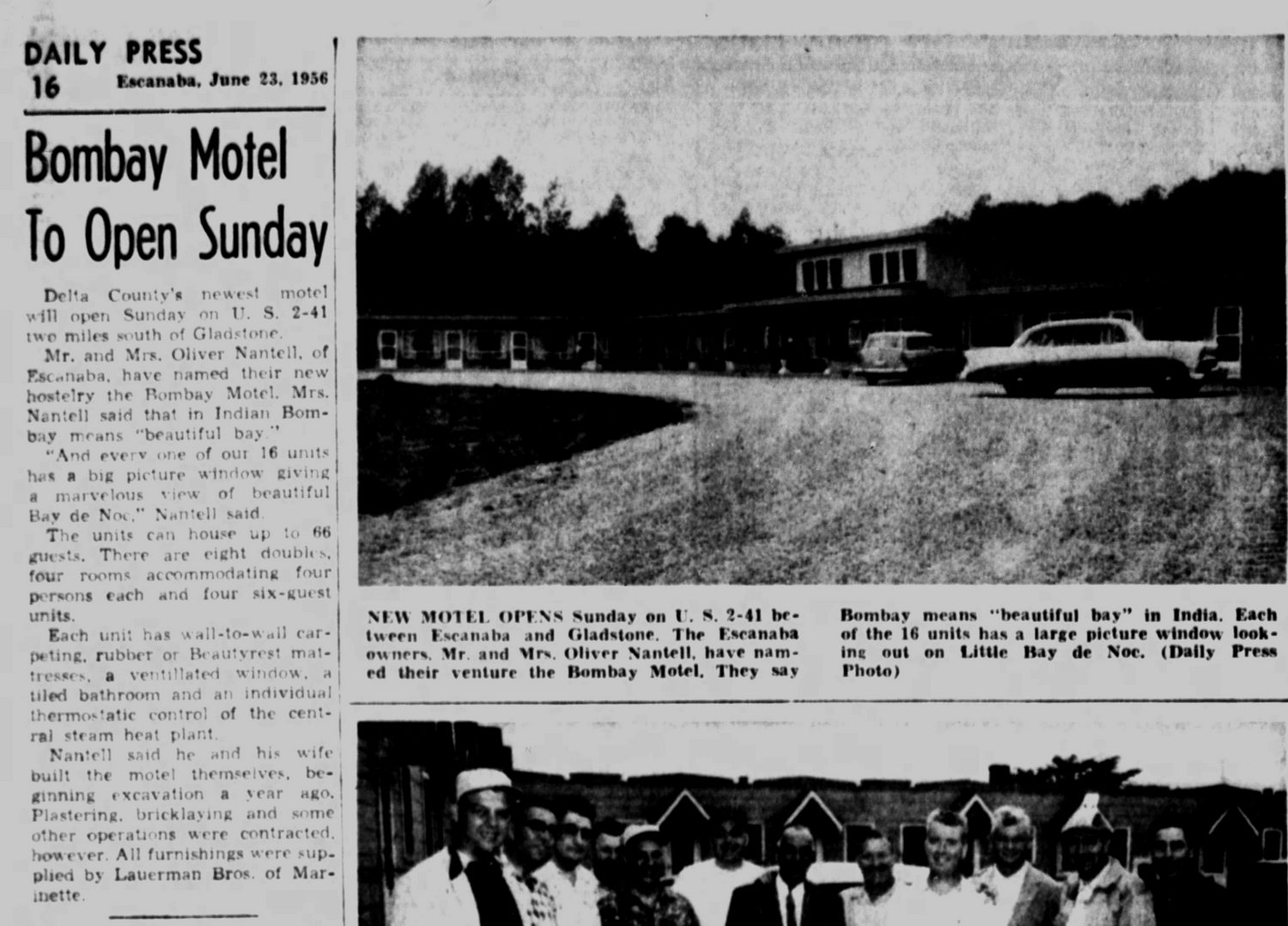 Bombay Motel - June 23 1956 Opening Article (newer photo)